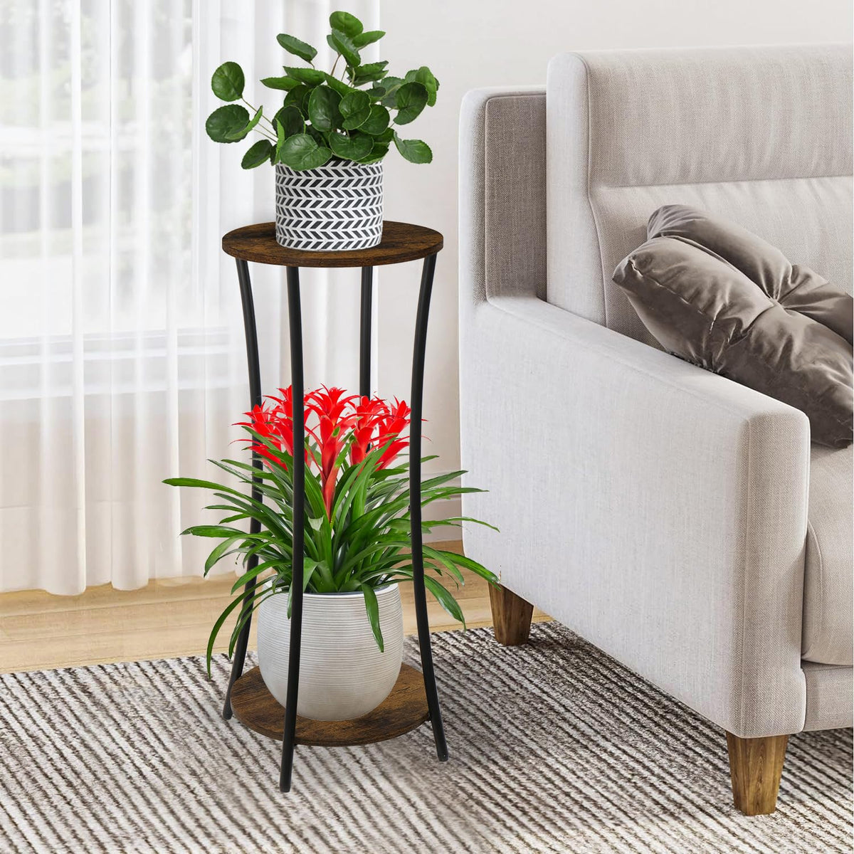 YINMIT round two-tier plant stand side view for space-saving decor