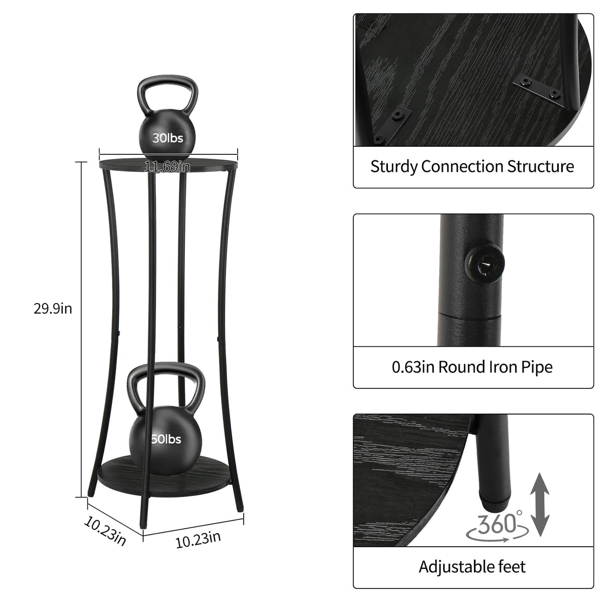 YINMIT round plant stand black-plank shelves create a sleek, durable display