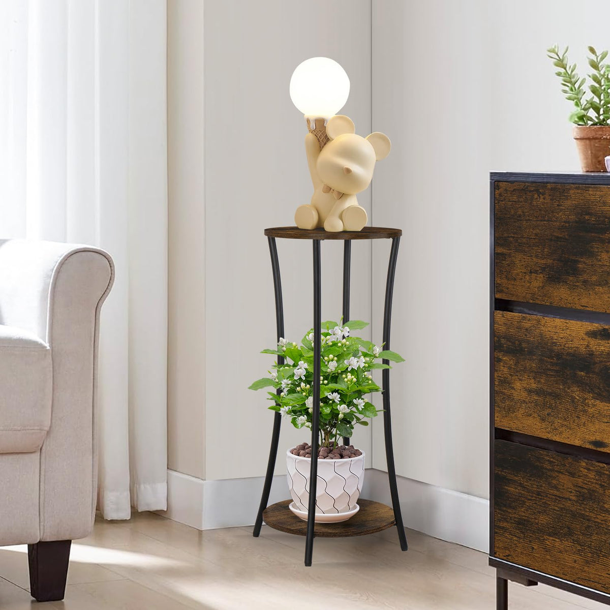 Brown finish on YINMIT plant stand complements natural tones and plants