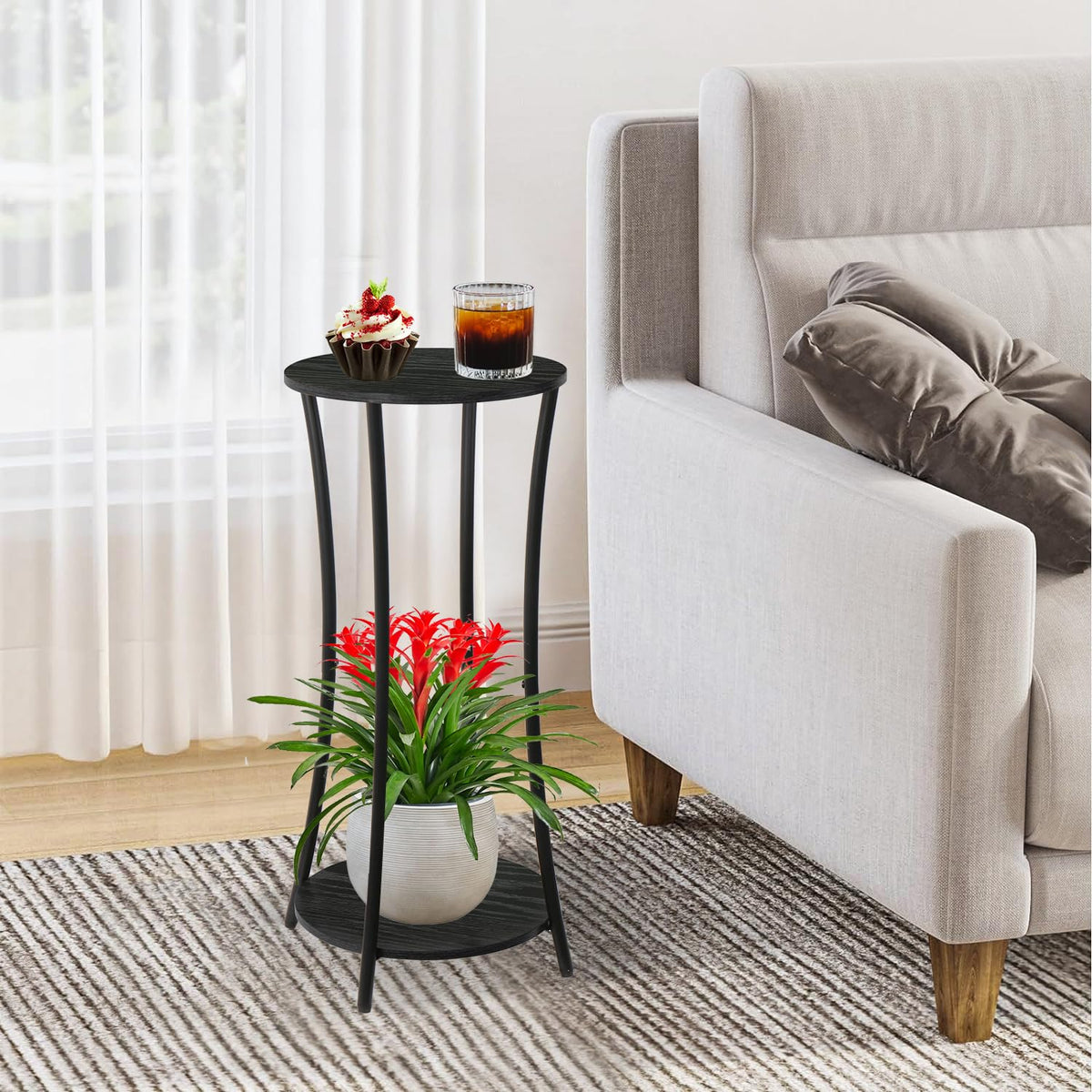 YINMIT round plant stand corner-view highlights your plants in compact living rooms