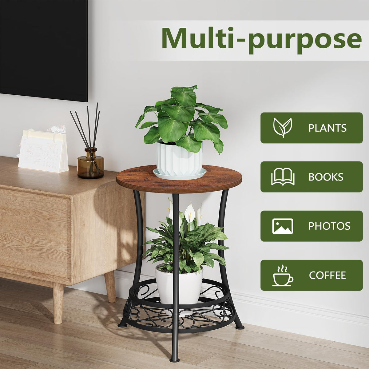 YINMIT small plant display shelf used as a side table in a cozy room