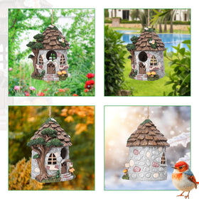 Yinns resin bird house as decorative garden focal point in yard
