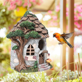 Yinns resin bird house easy to hang with jute rope