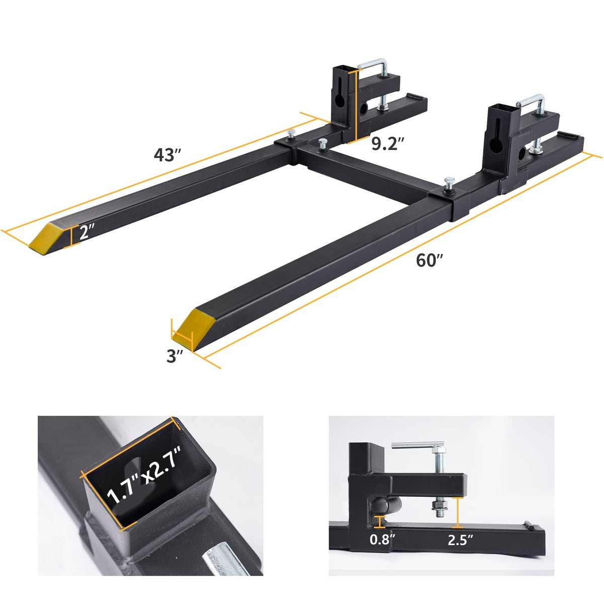 YINTATECH pallet forks with adjustable stabilizer bar prevent spread during lifts
