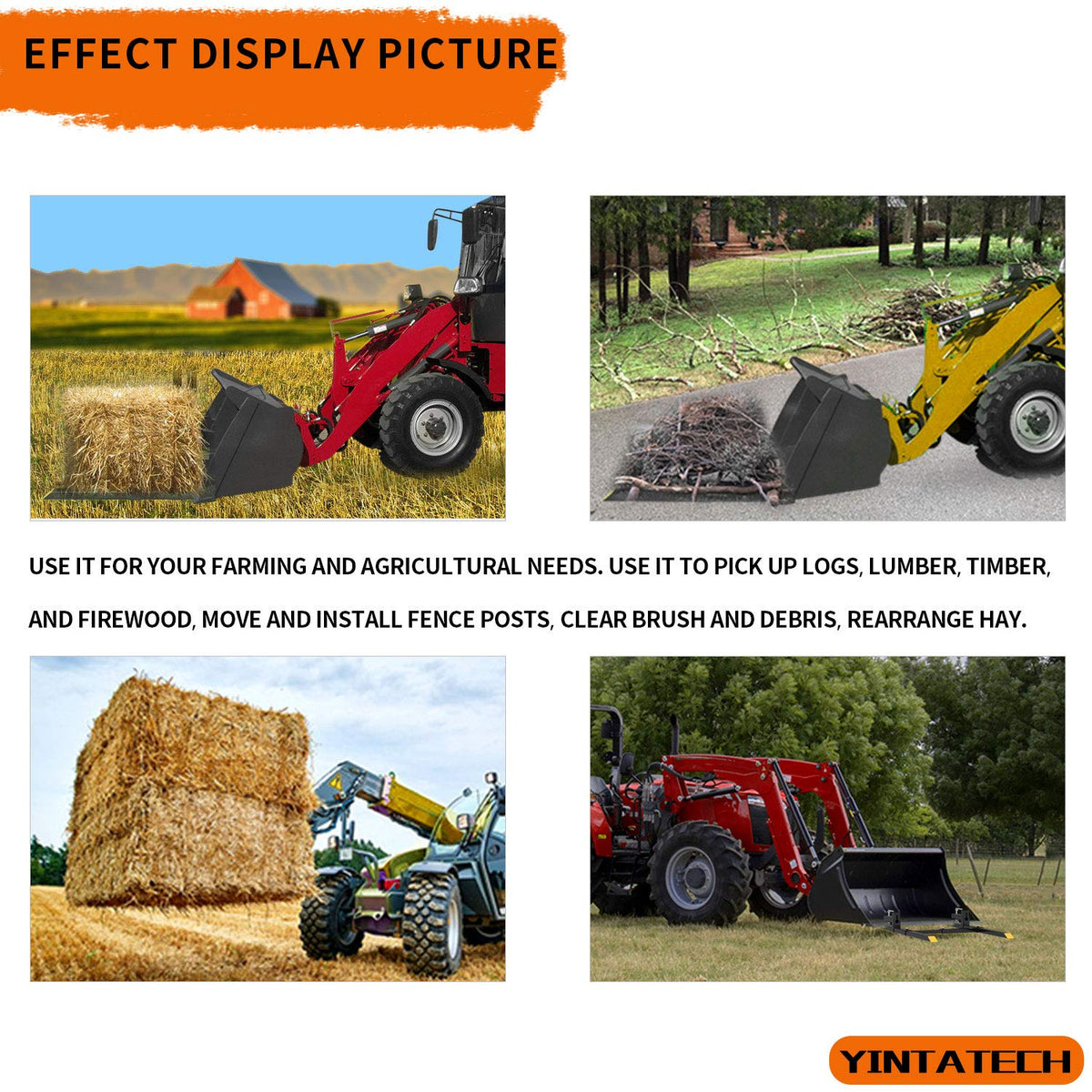 Transporting logs with clamp-on pallet forks on a tractor.