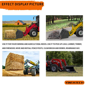 Transporting logs with clamp-on pallet forks on a tractor.