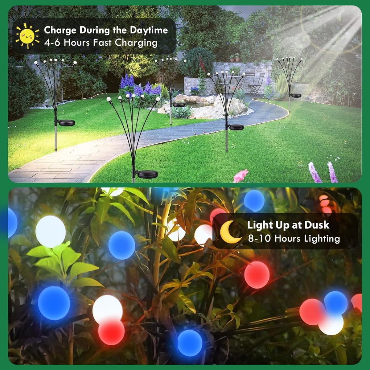 YIQU independence day decor brightens yards with twinkling mode options.