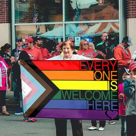 Vivid chevrons celebrate diverse communities with pride.