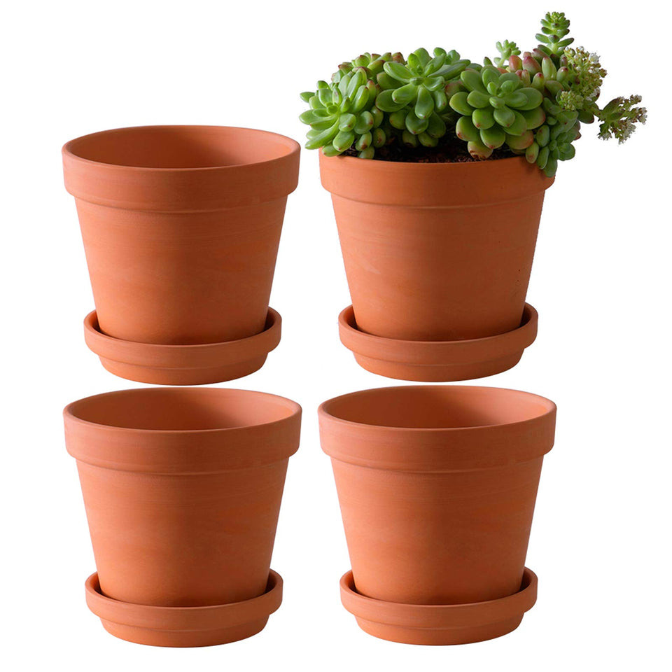 Yishang large terra cotta pot with saucer, perfect for 6-inch herbs or flowers.