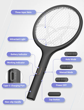 YISSVIC Ergonomic grip and mesh head enable fast, precise zapping.