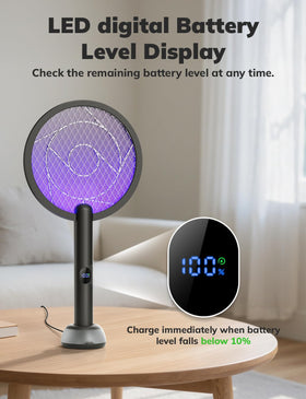 YISSVIC fly zapper racket LED display shows battery status at a glance.