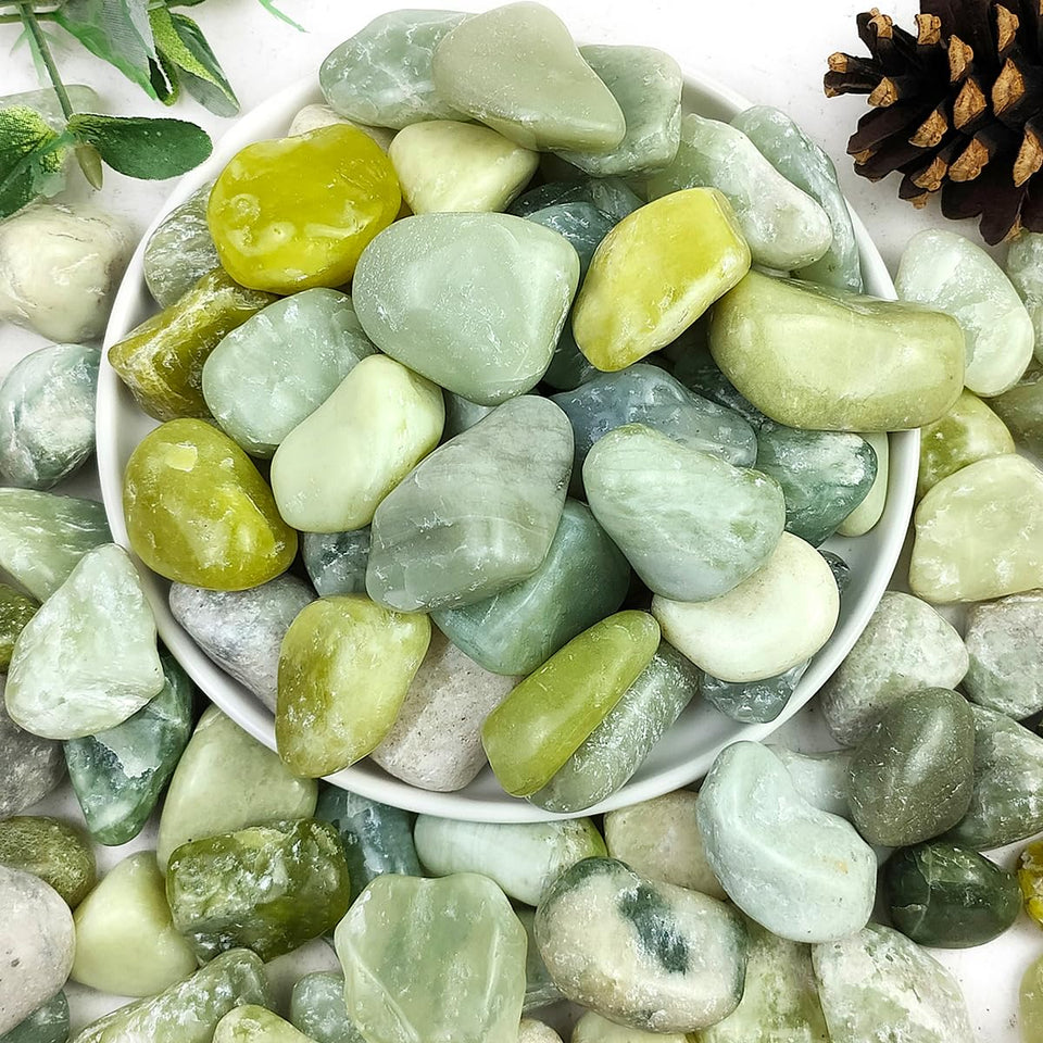 YISZM Jade pebbles closeup 1-2 inch showing natural luster for decor