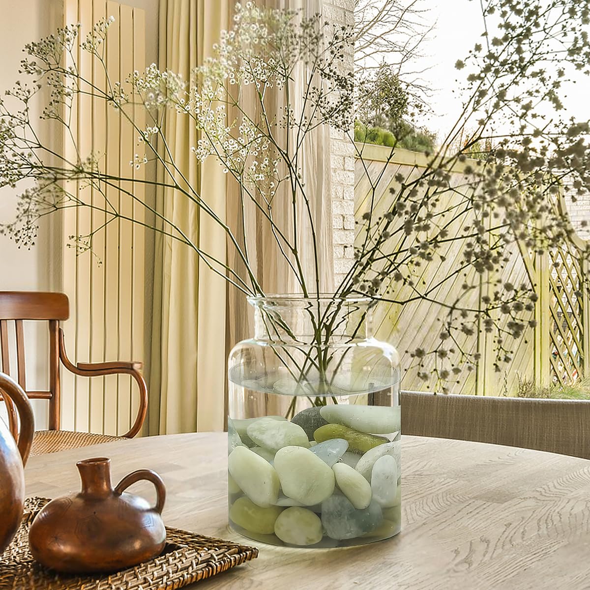YISZM Jade pebbles used as vase filler for subtle elegance