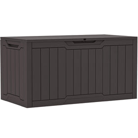 YITAHOME 100-gallon wood-grain deck box for outdoor storage with ample space