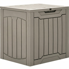 YITAHOME 31-gallon outdoor storage box with lid closed, weatherproof storage for tools and cushions.