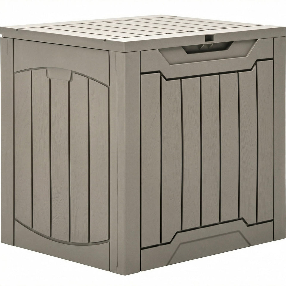 YITAHOME 31-gallon outdoor storage box with lid closed, weatherproof storage for tools and cushions.