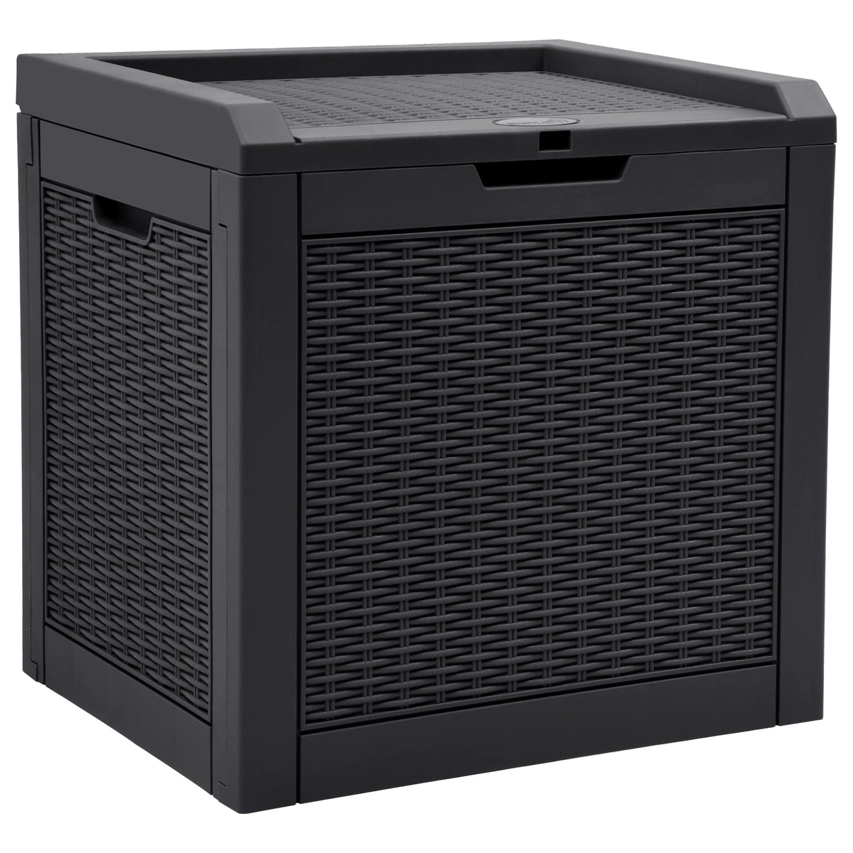 YITAHOME 32-gallon deck box lid closed, weatherproof resin for outdoor storage.