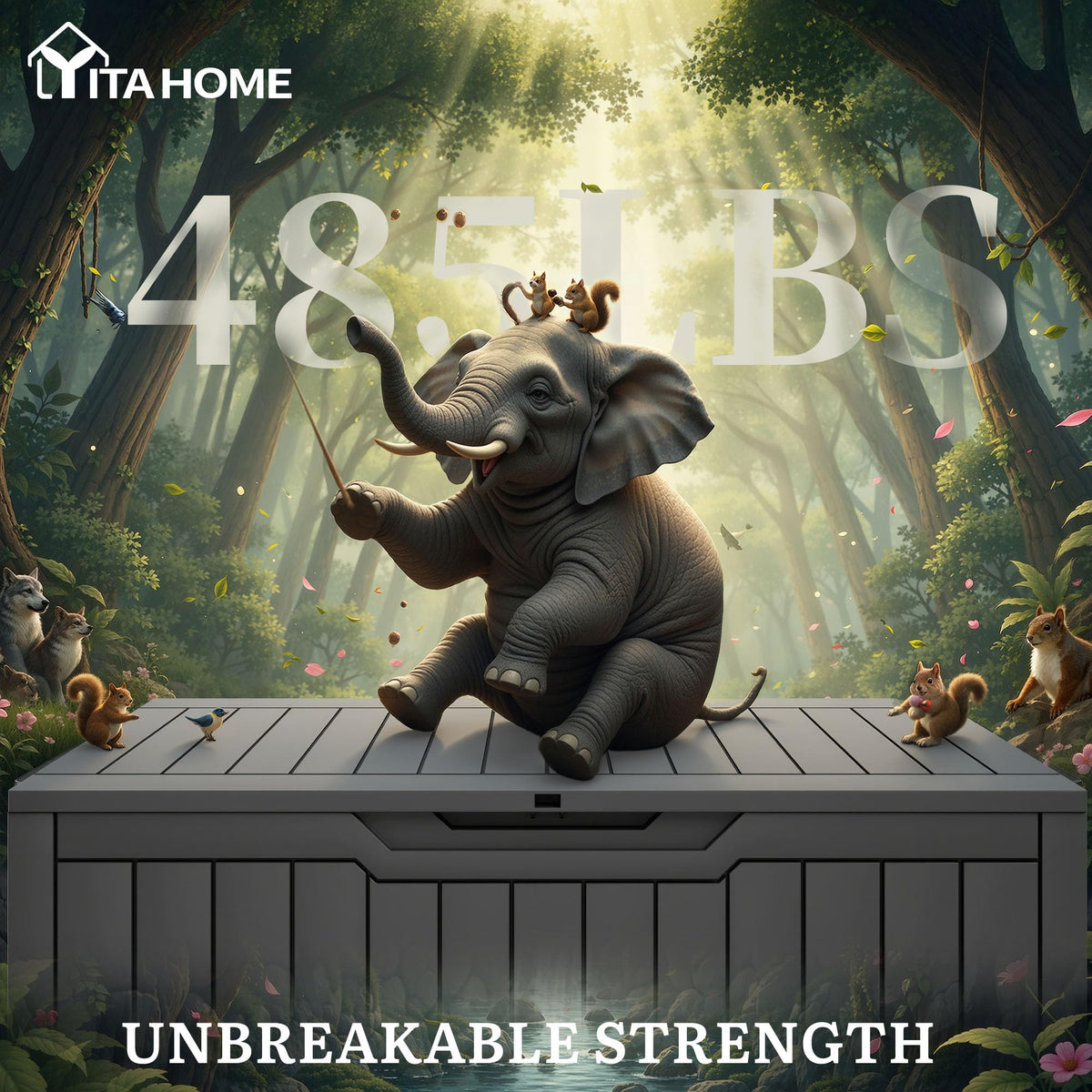 Bench style seating supports up to 485 pounds on YITAHOME box