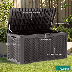 YITAHOME deck box lockable lid secures items when stored outdoors.