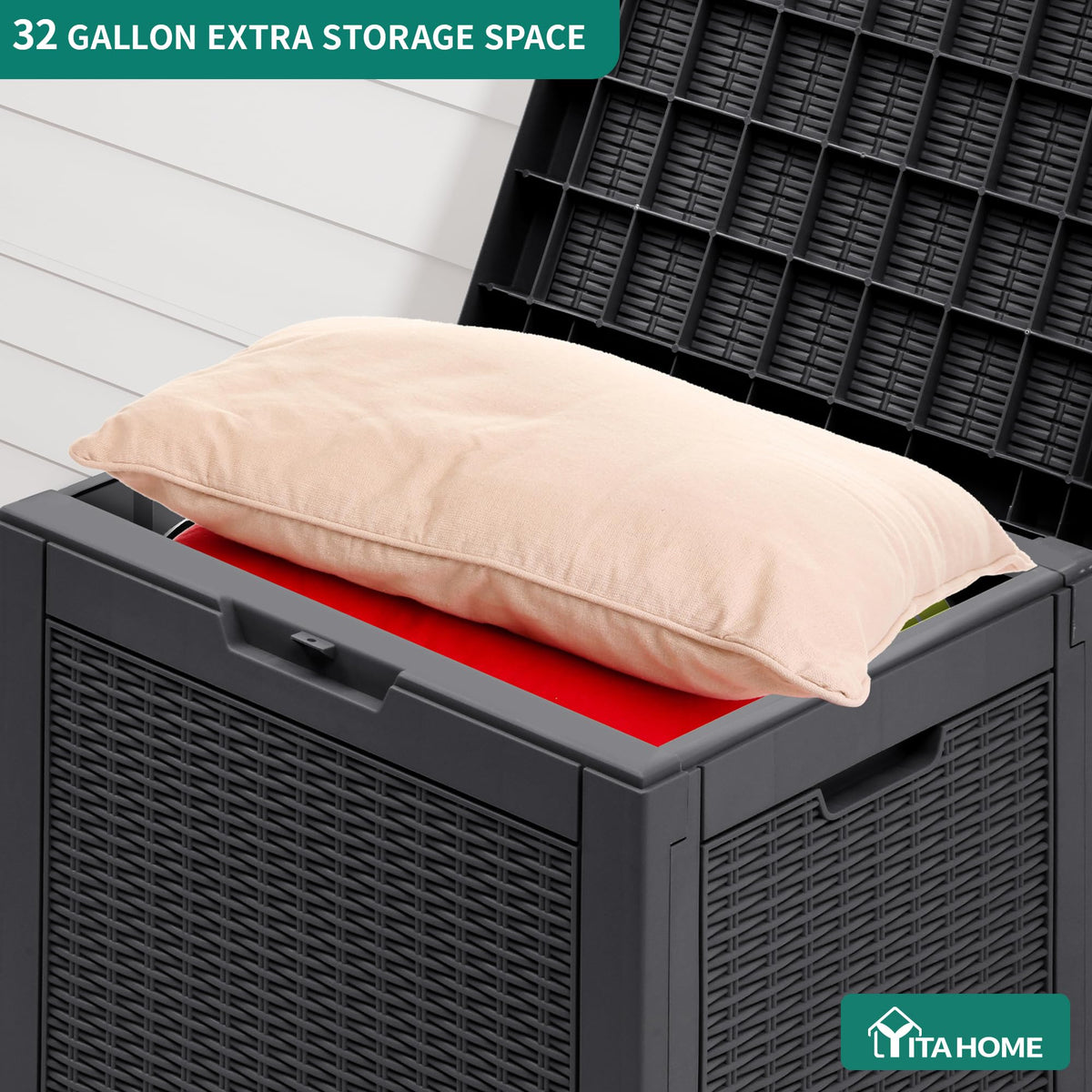 YITAHOME deck box side handles for easy lifting and movement.