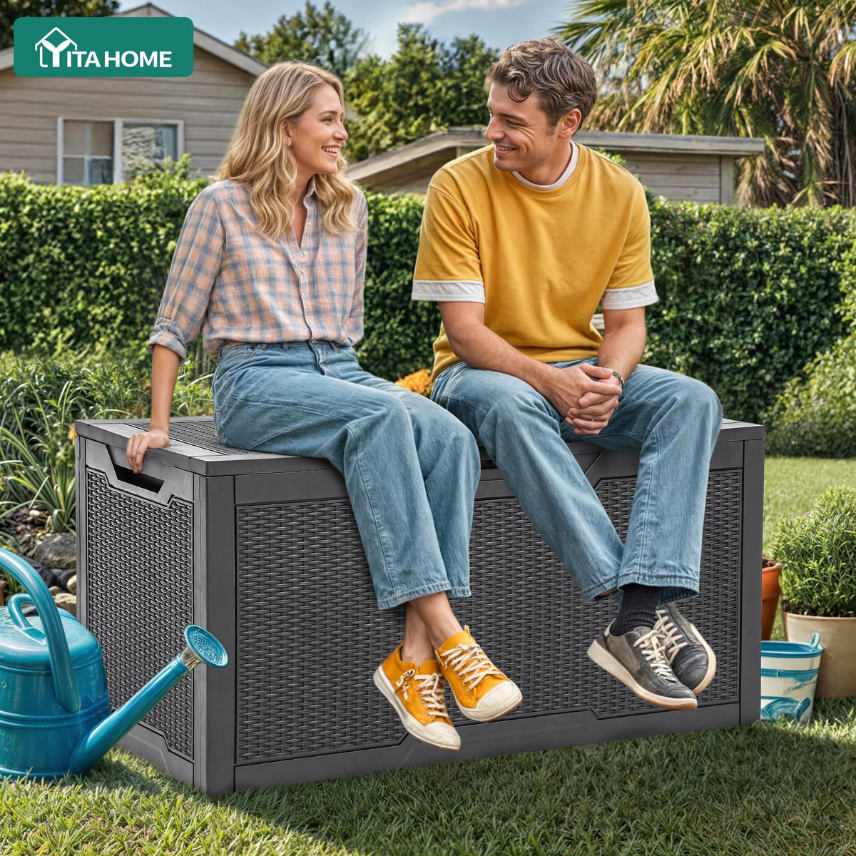 YITAHOME deck box water-resistant resin resists weather and fading
