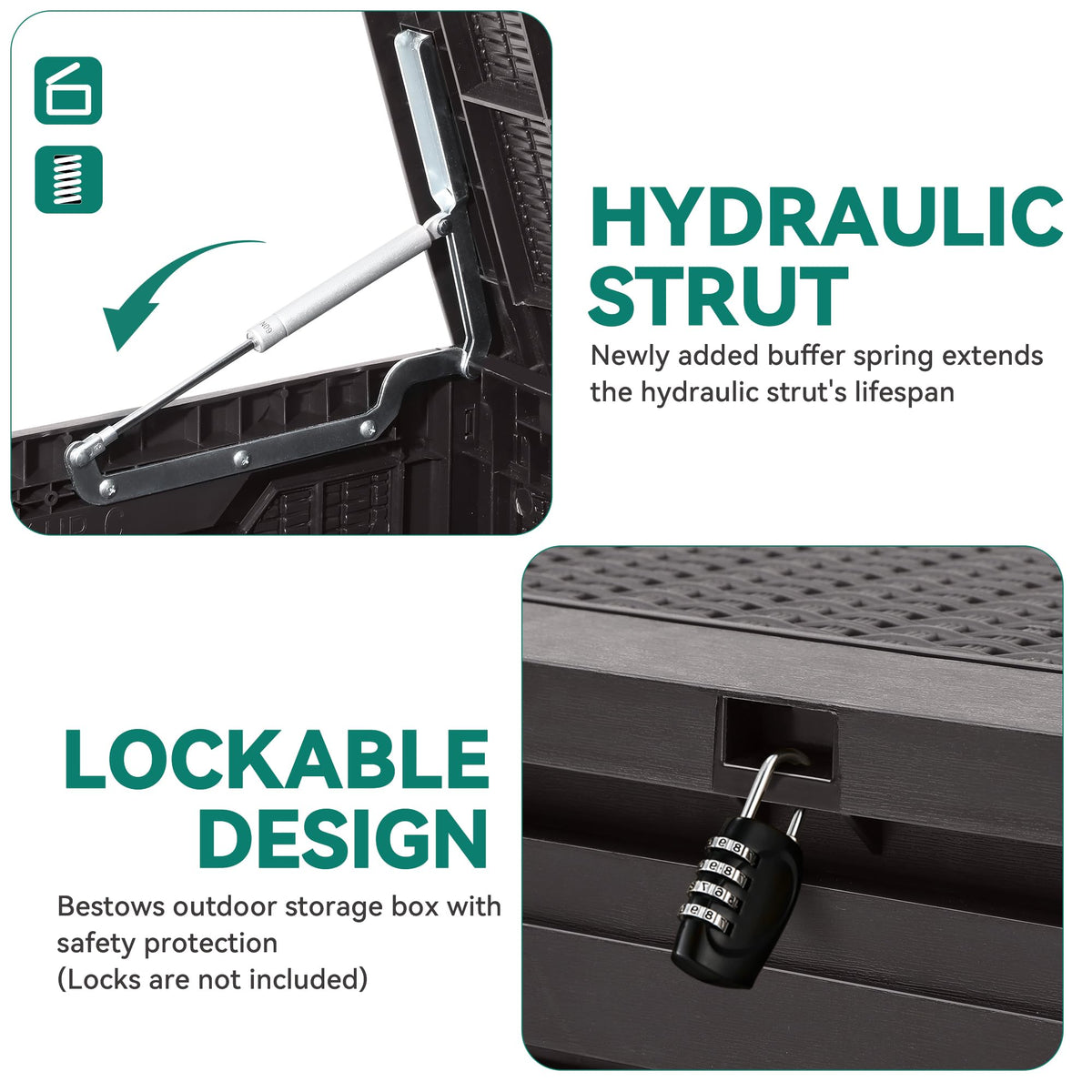 YITAHOME deck box weather-resistant resin shields valuables from rain and sun.