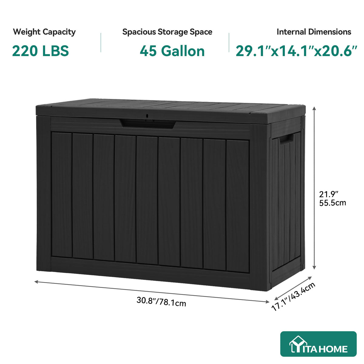 YITAHOME 45-gallon capacity deck box adds generous storage to any space.