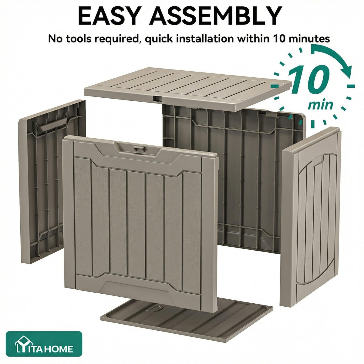 YITAHOME exterior dimensions fit patio spaces and storage needs.