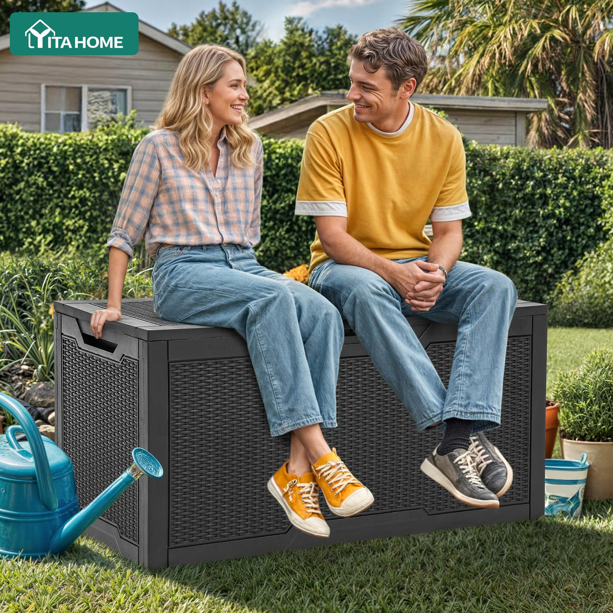 YITAHOME deck box lockable lid provides secure storage for cushions and tools.