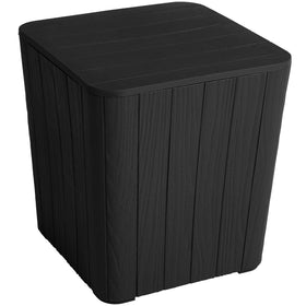 YITAHOME outdoor side table with storage lid open showing 11.5 gal capacity for cushions.