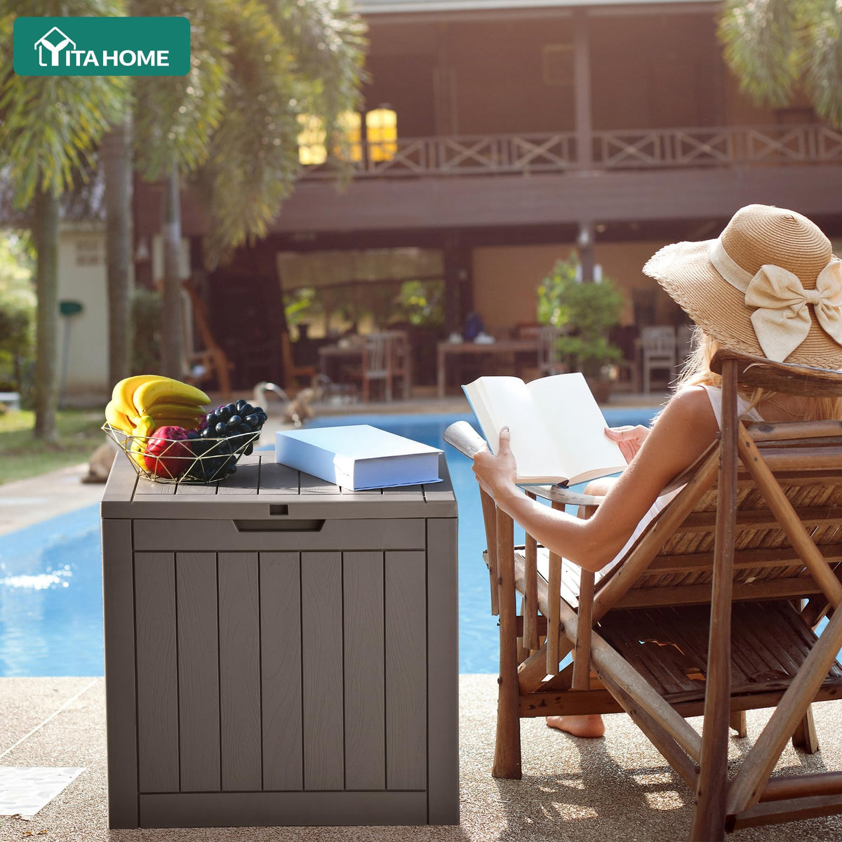 YITAHOME patio storage doubles as side table for drinks and plants