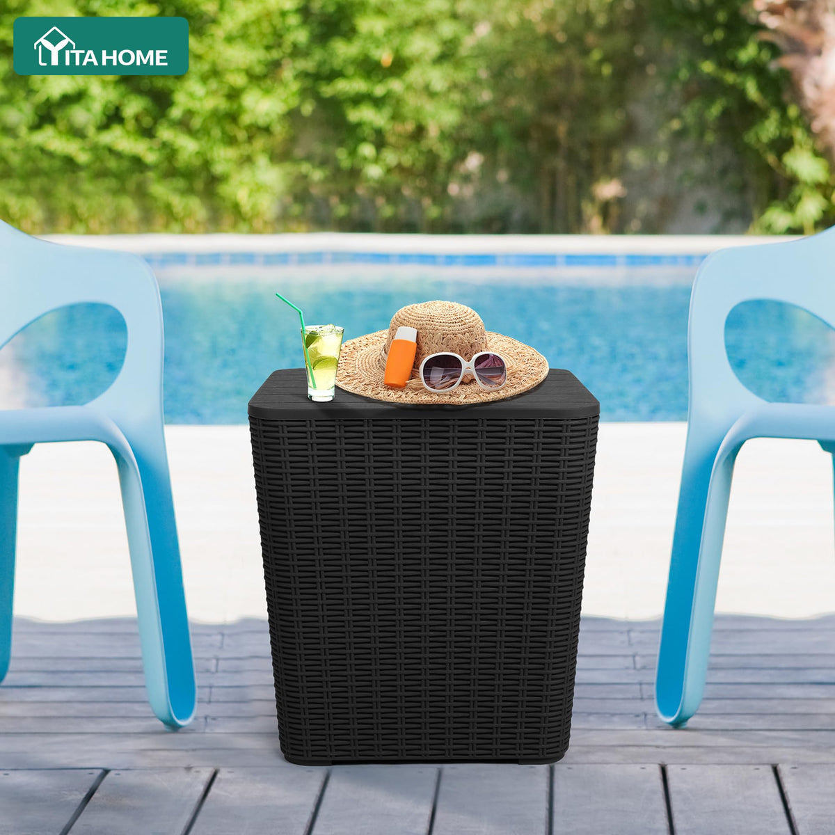 YITAHOME resin rattan in black finish adds weatherproof style