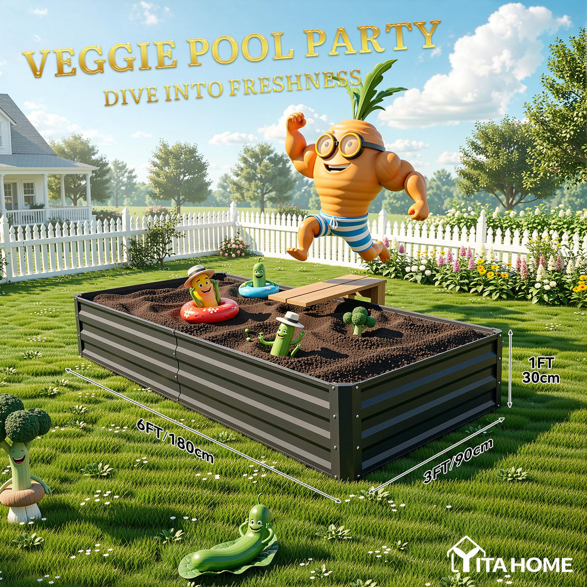 YITAHOME vegetables and flowers grow in a sturdy raised bed