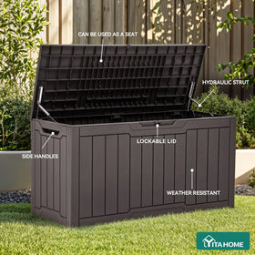 YITAHOME waterproof resin deck box keeps belongings dry and protected
