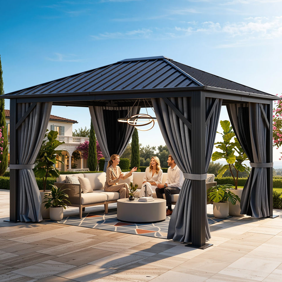 YITAHOME 10x12 hardtop gazebo exterior provides shaded outdoor space.