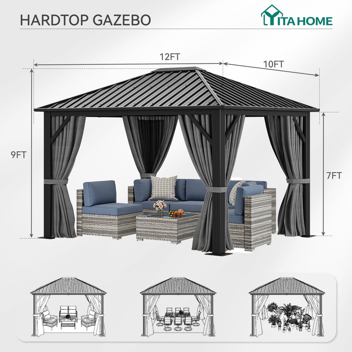 YITAHOME privacy-ventilated sidewalls offer shade and airflow.