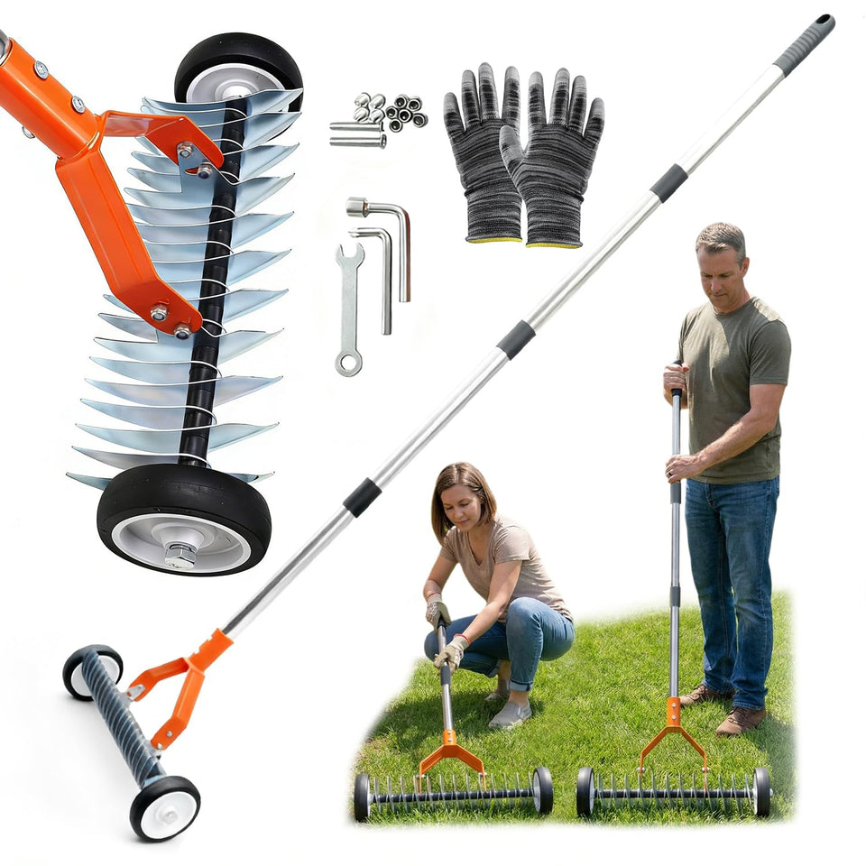 YITIAOYU wheeled dethatching rake head 15-inch for easier dead-grass removal and debris lifting