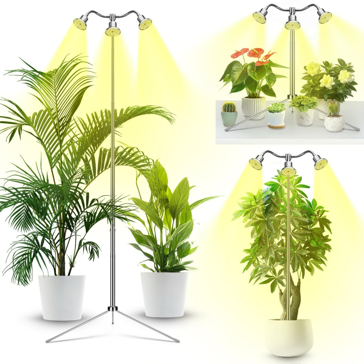 Yiyehu three-head full spectrum grow light assembly for flexible plant illumination.