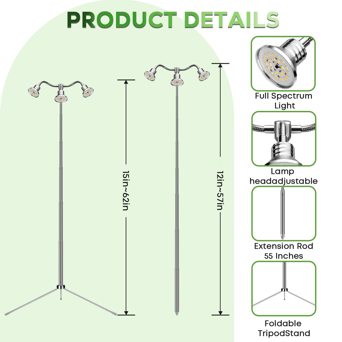 Yiyehu height-adjustable grow light showcasing scalable coverage for plants.