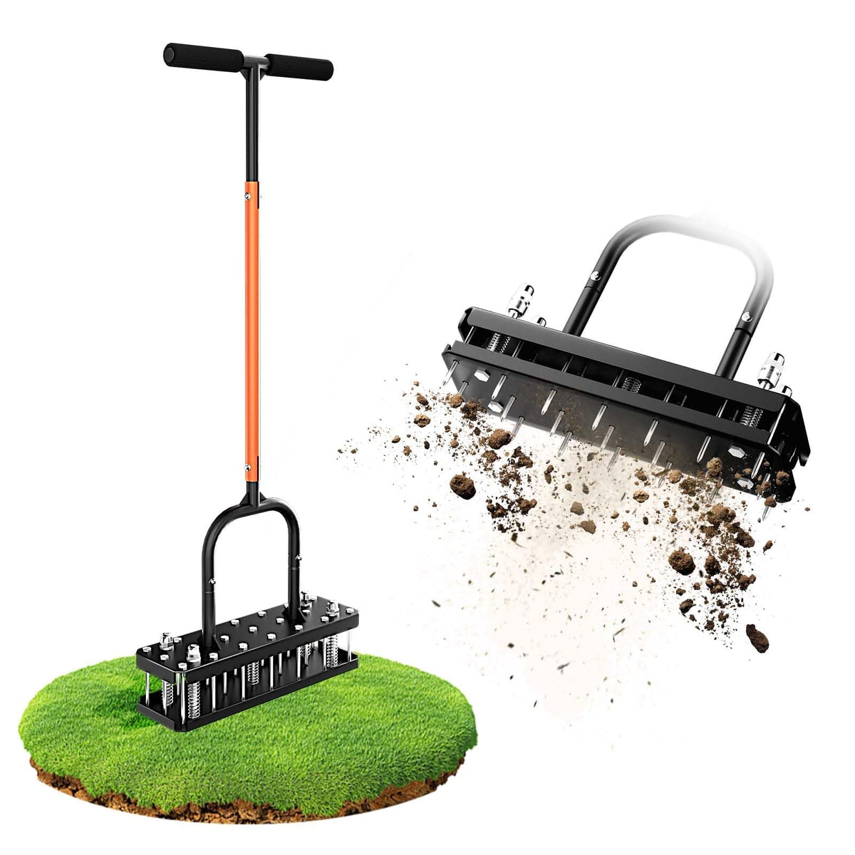 YIYOUPENG lawn aerator with 21 spikes for deep soil aeration.