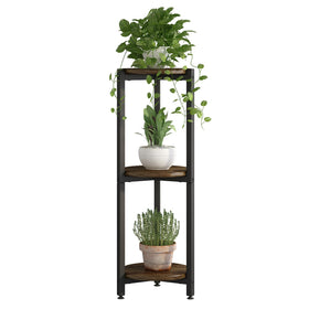 YIZAIJIA plant stand 3-tier front view with sturdy metal frame and round black finish.