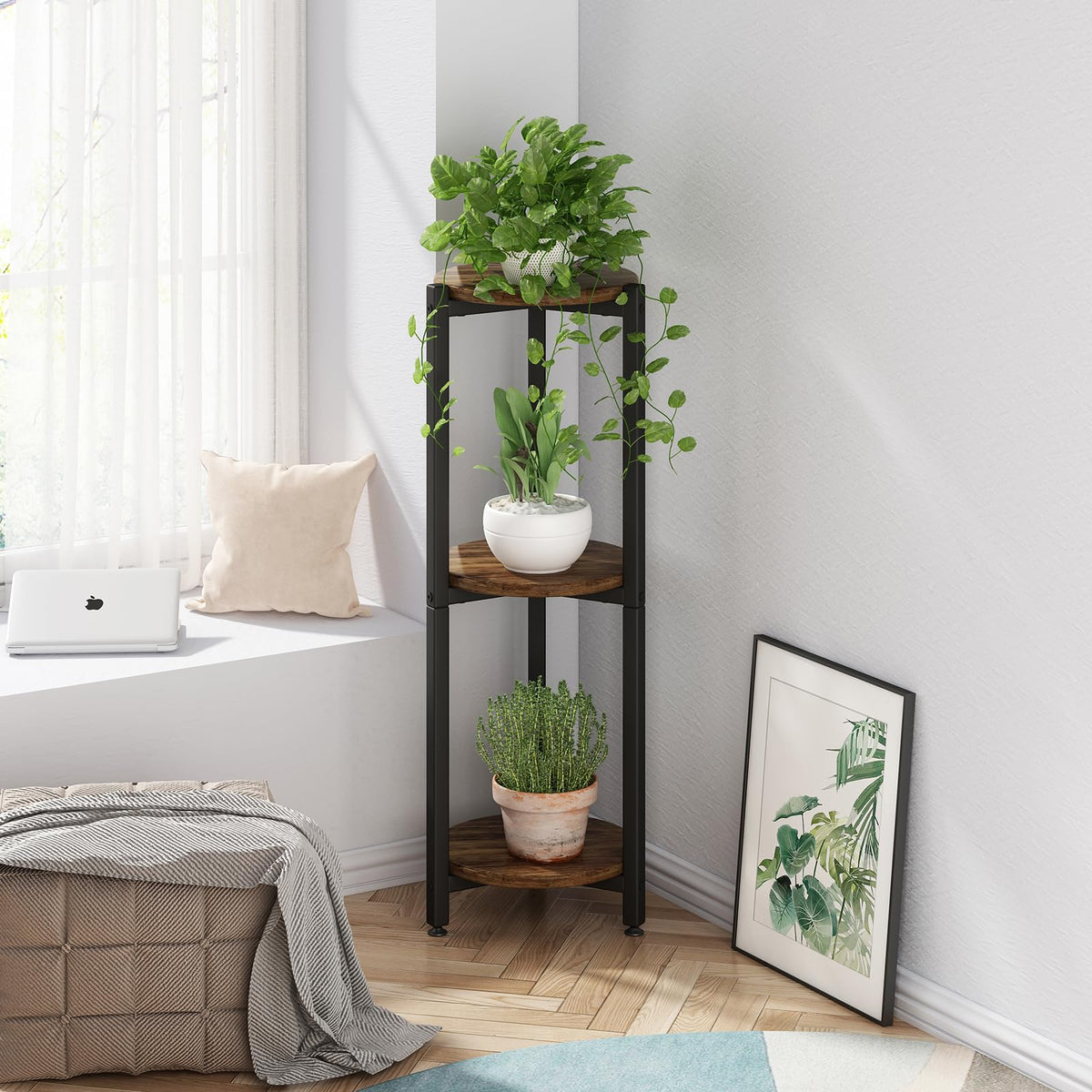 YIZAIJIA plant stand 3-tier shelves detail displaying ample space for plants.