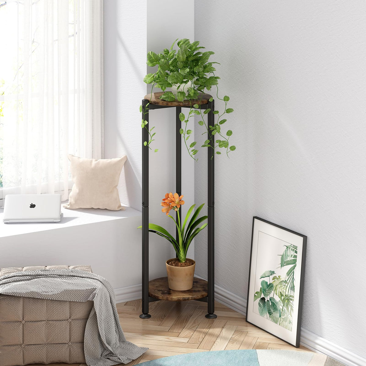 YIZAIJIA indoor plant stand shown with shelving for balcony use