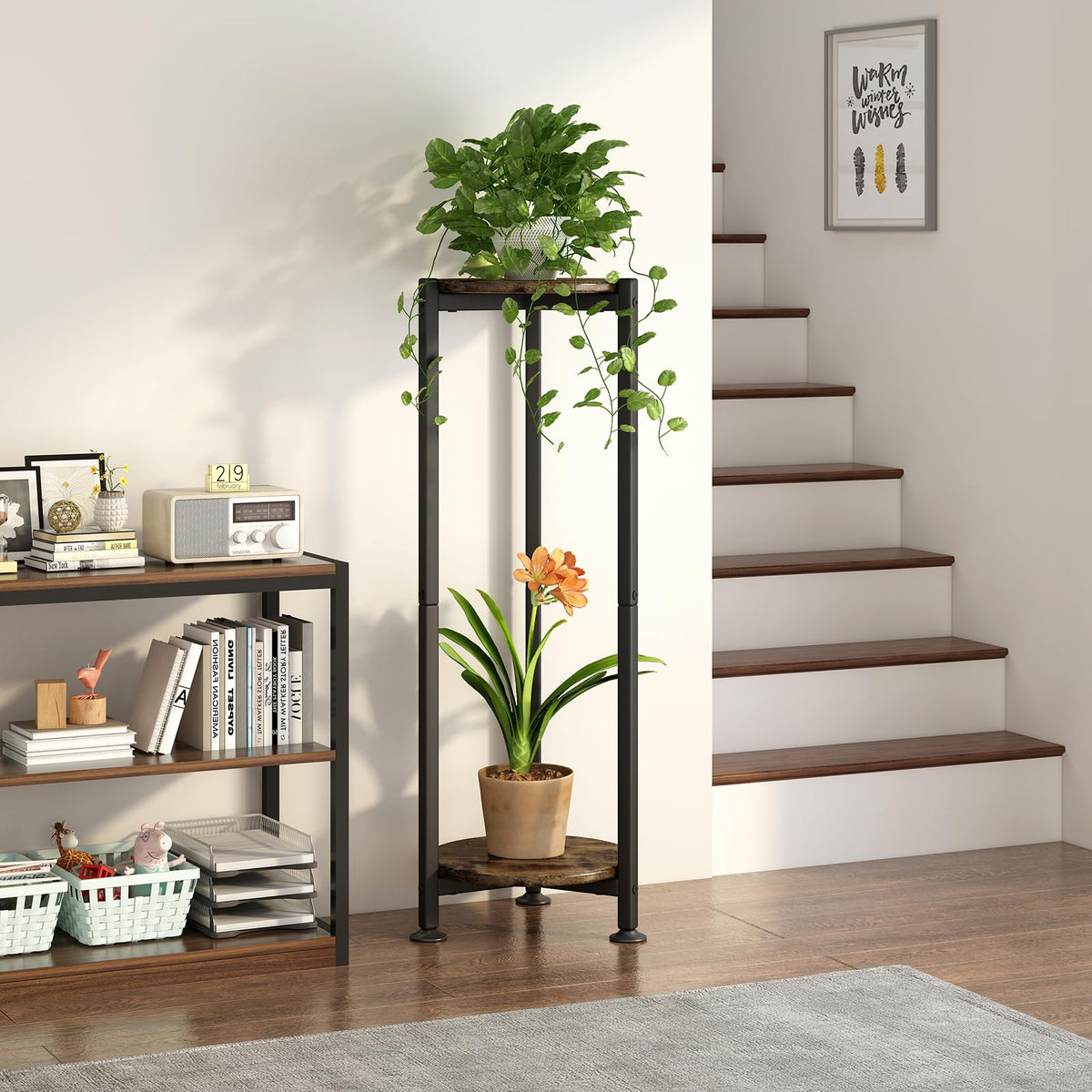 YIZAIJIA metal frame with MDF shelf adds sturdy, stylish storage for plants