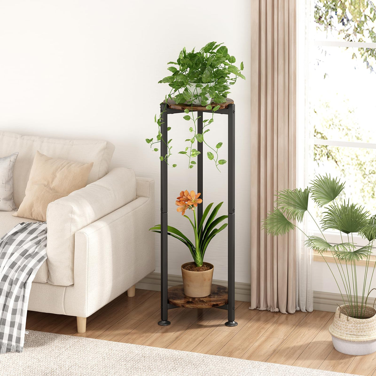 YIZAIJIA 2-tier display holds multiple plants for a vibrant indoor garden