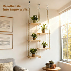 YJREW boho indoor decor shelf blends wood and cotton for warmth.