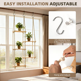 YJREW indoor wall shelf doubles as decorative plant display.