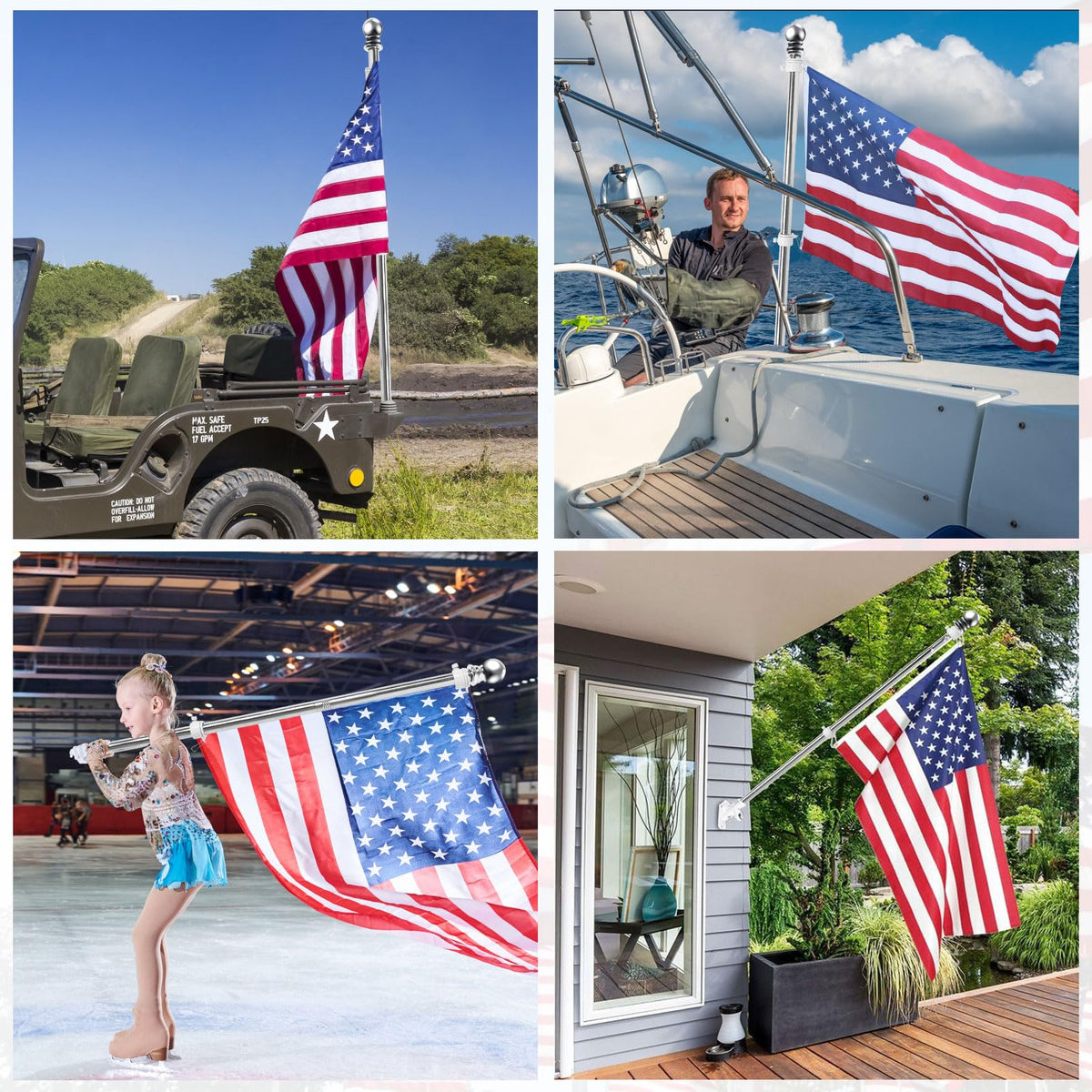 YKFLY heavy-duty flag pole suitable for yards, boats, or trucks.