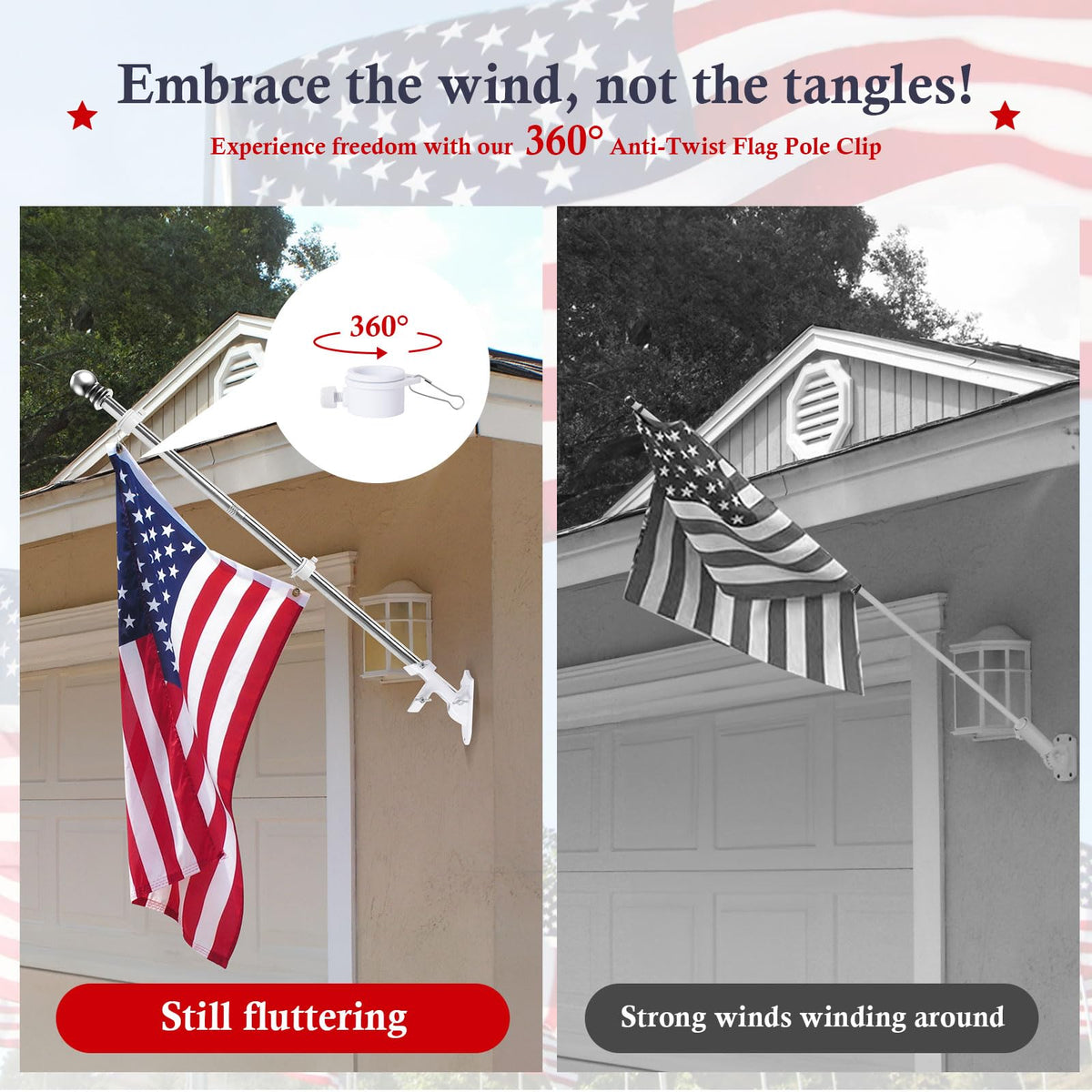 YKFLY rotating flag rings prevent tangling for smooth flag movement.