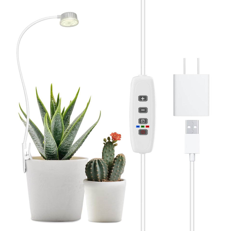 YKoliron clip-on grow light attached to a pot, delivering full-spectrum illumination for indoor plants.